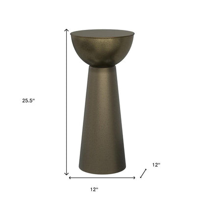 26" Antiqued Gold Distressed Iron Round Pedestal End Table HomeRoots