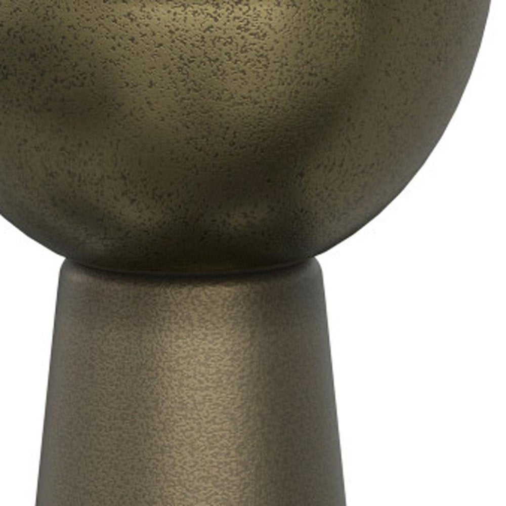 26" Antiqued Gold Distressed Iron Round Pedestal End Table HomeRoots