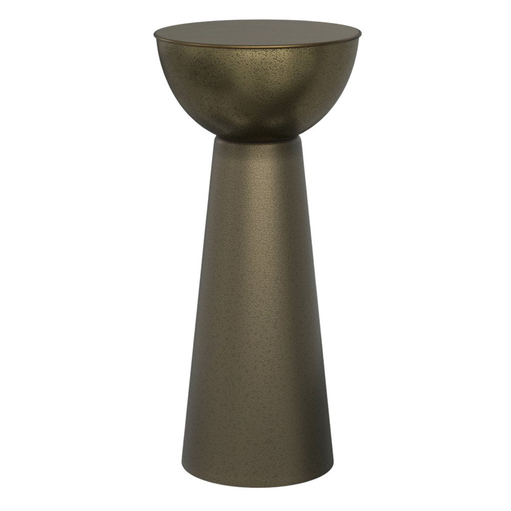 26" Antiqued Gold Distressed Iron Round Pedestal End Table HomeRoots