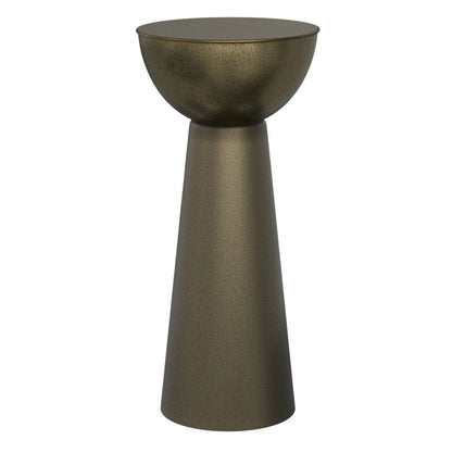 26" Antiqued Gold Distressed Iron Round Pedestal End Table HomeRoots