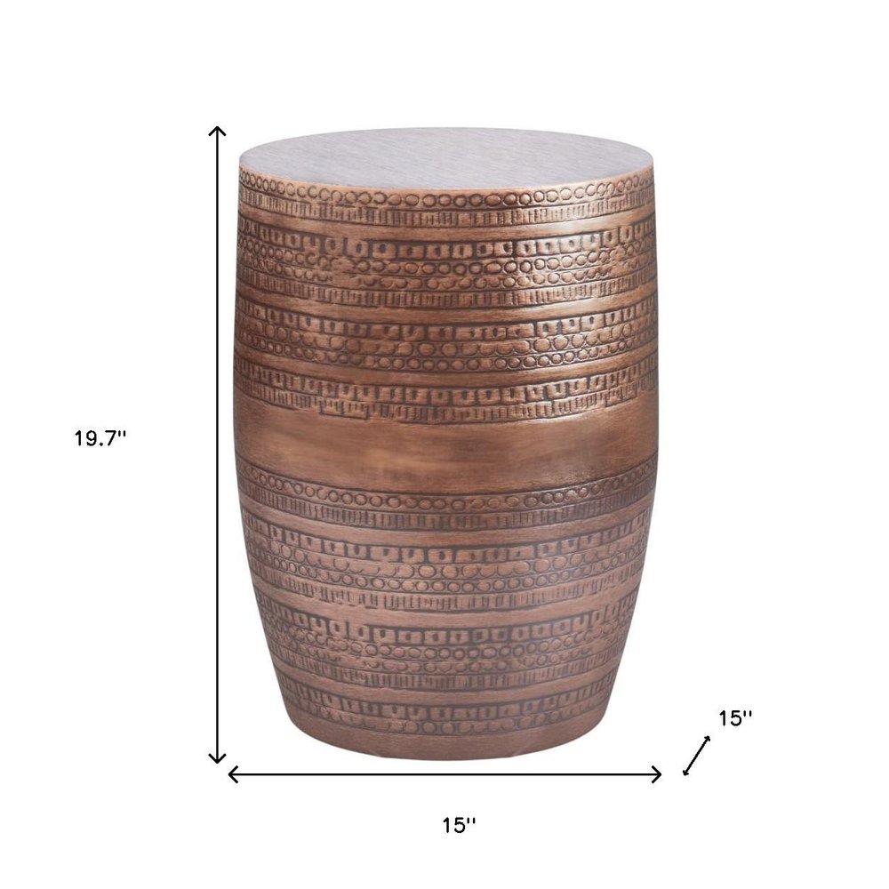 20" Copper Distressed Iron Round Drum End Table