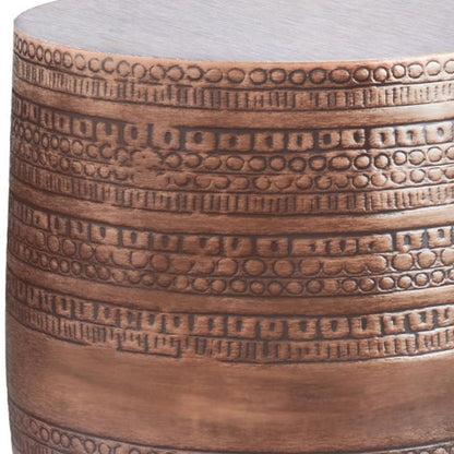 20" Copper Distressed Iron Round Drum End Table