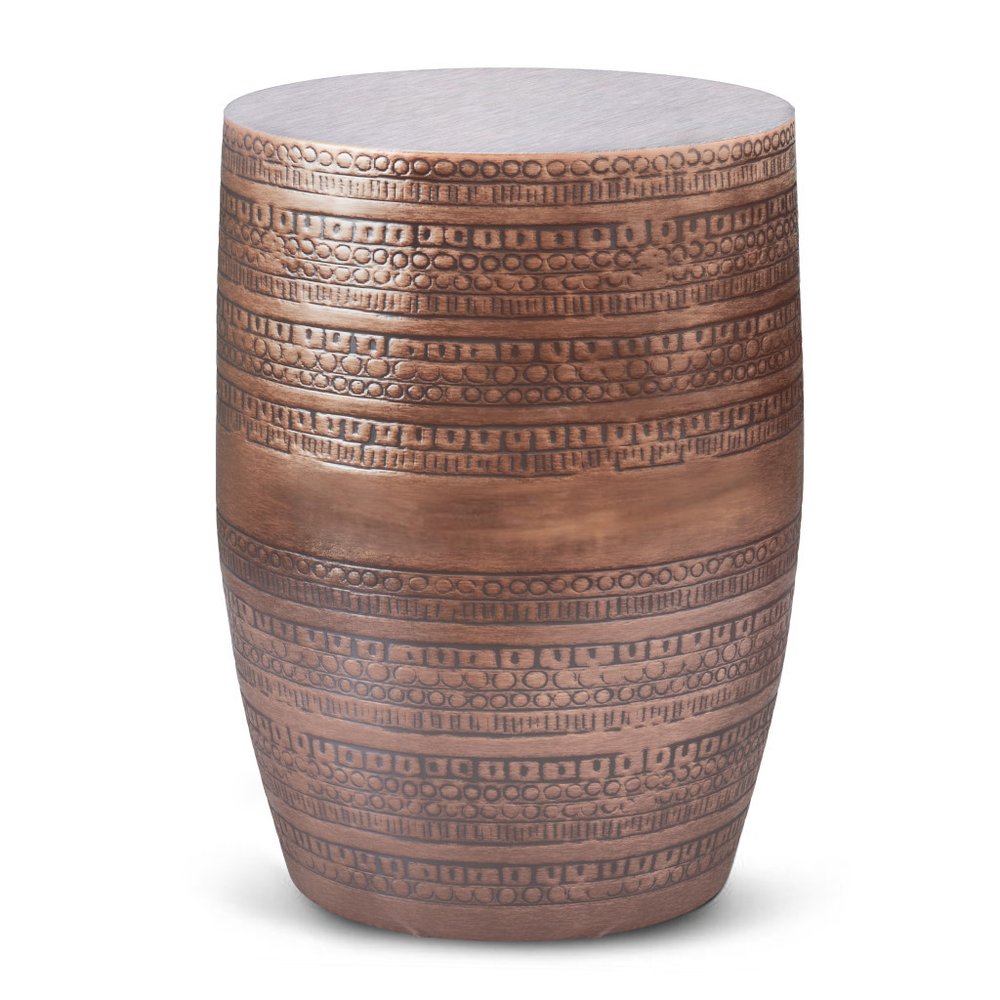 20" Copper Distressed Iron Round Drum End Table