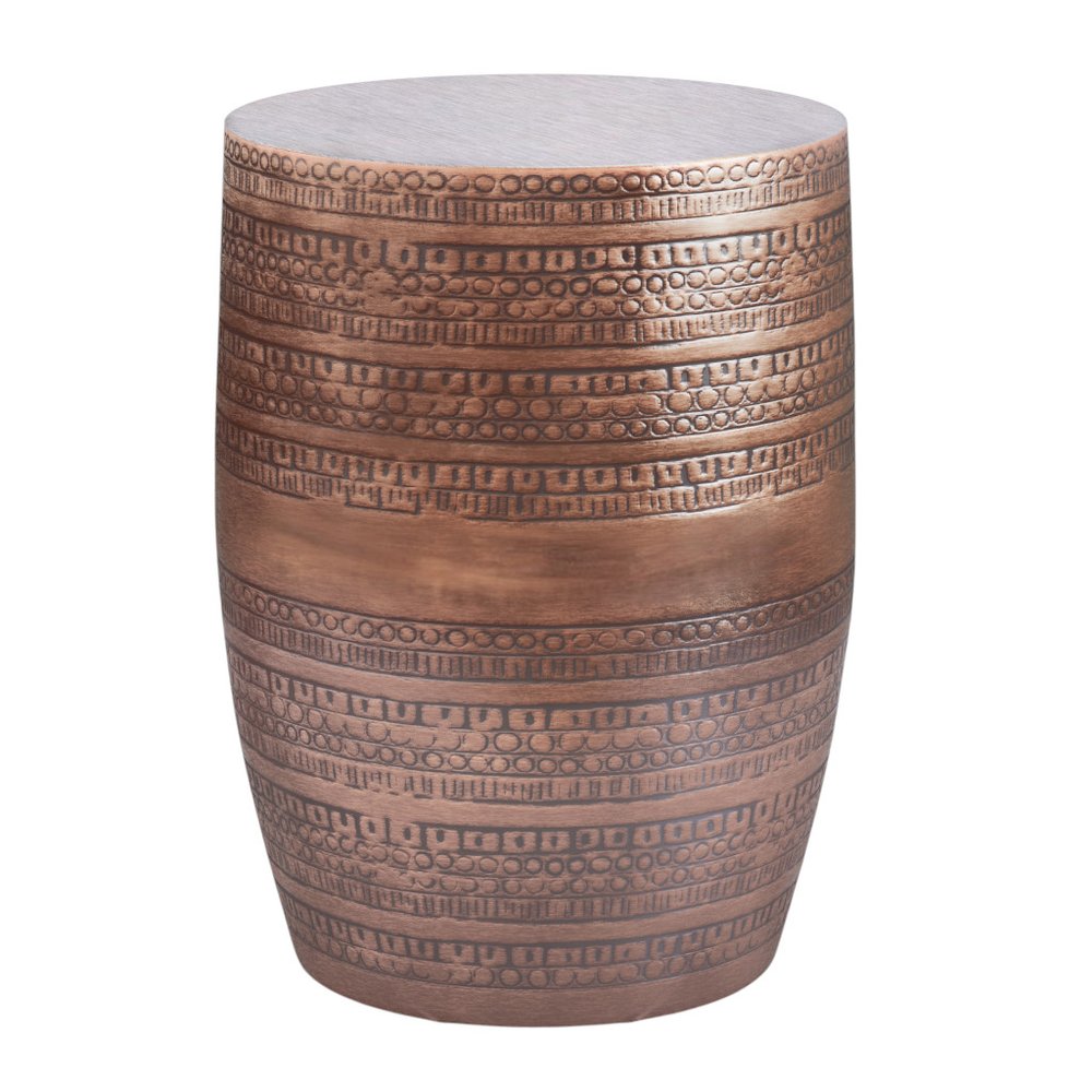 20" Copper Distressed Iron Round Drum End Table