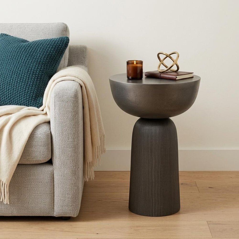 21" Matte Black Aluminum Round Pedestal End Table — view 1