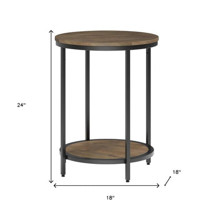24" Gray and Black Solid Wood and Iron Round End Table With Shelf HomeRoots