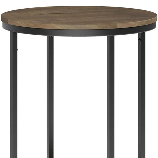 24" Gray And Black Solid Wood And Iron Round End Table With Shelf