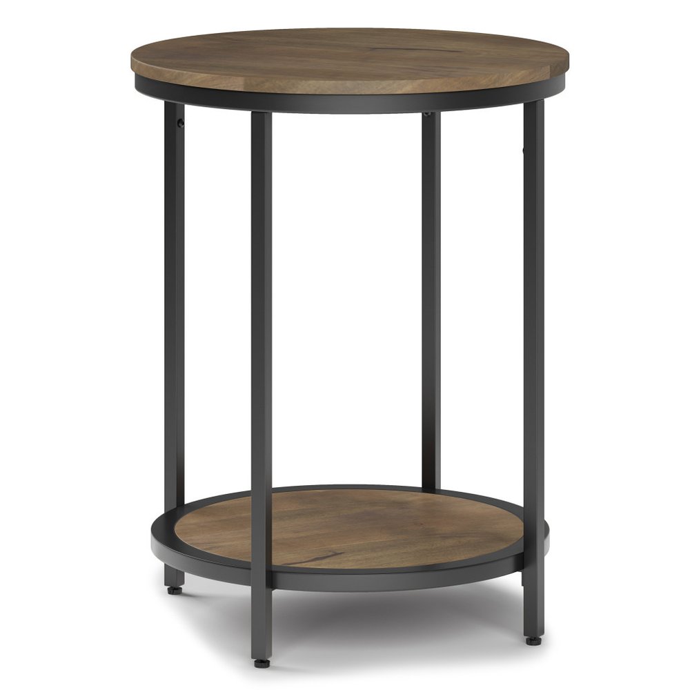 24" Gray and Black Solid Wood and Iron Round End Table With Shelf HomeRoots