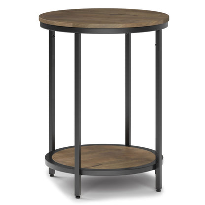 24" Gray and Black Solid Wood and Iron Round End Table With Shelf HomeRoots