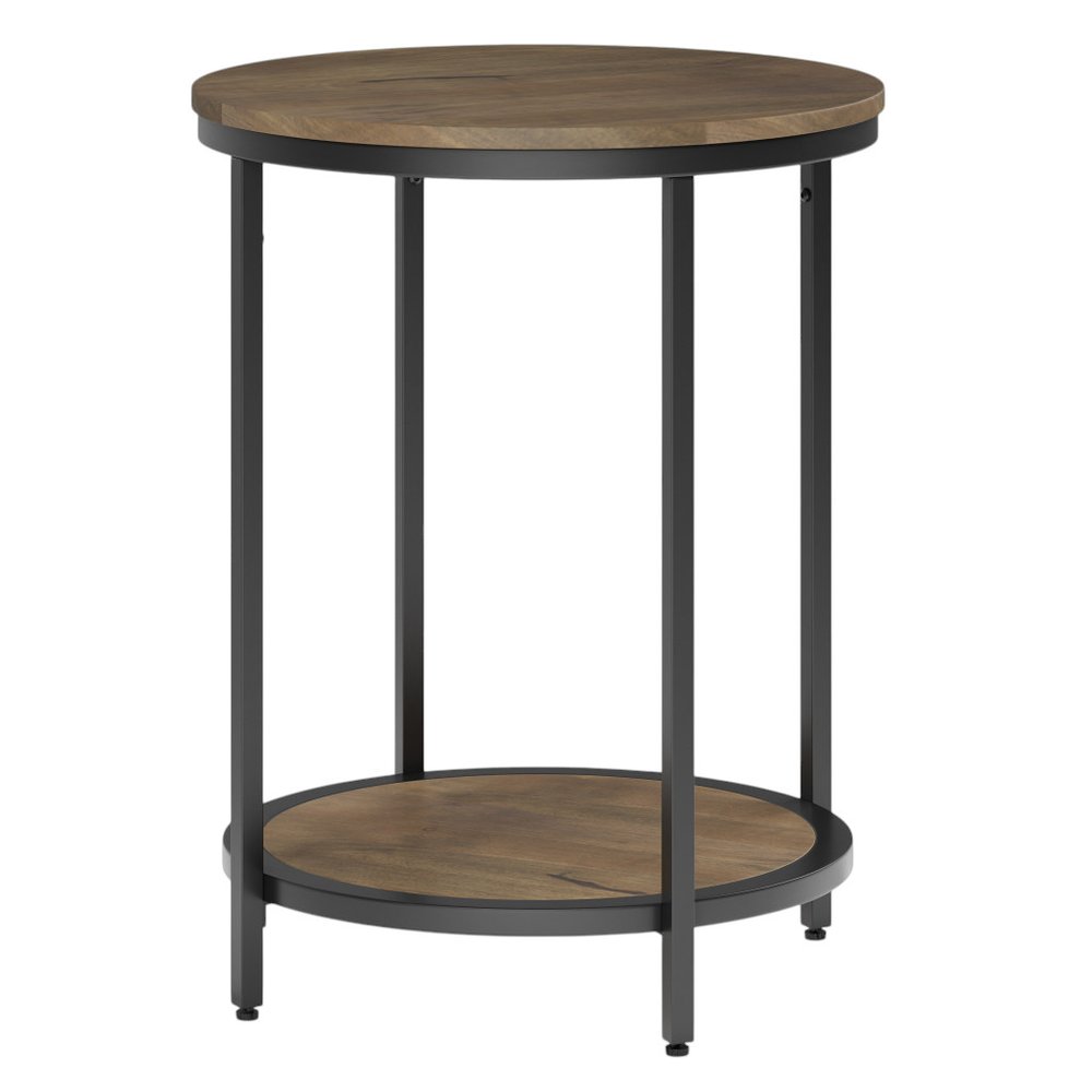 24" Gray and Black Solid Wood and Iron Round End Table With Shelf HomeRoots