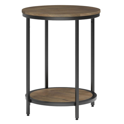 24" Gray and Black Solid Wood and Iron Round End Table With Shelf HomeRoots