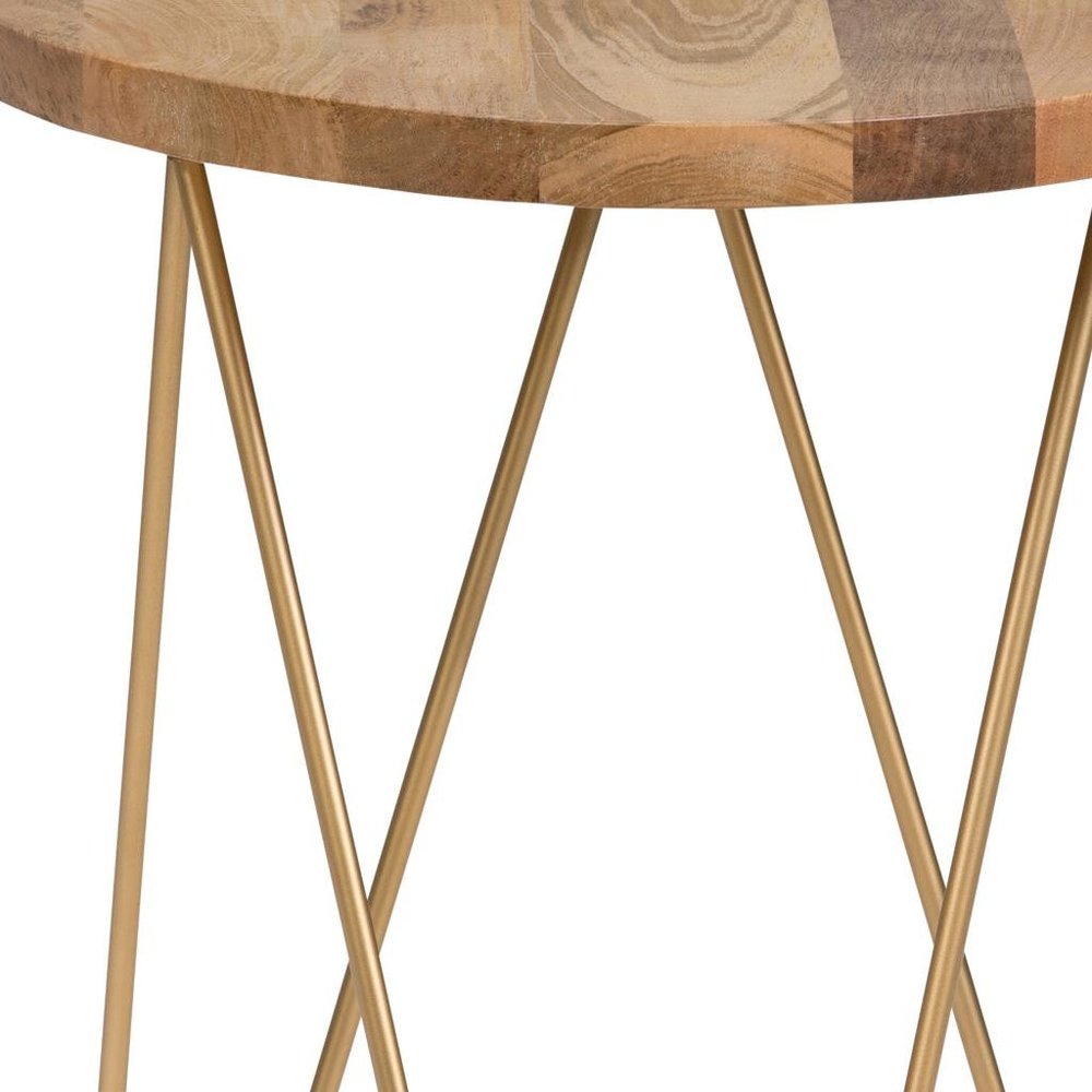 21" Gold Solid Wood and Iron Round End Table HomeRoots