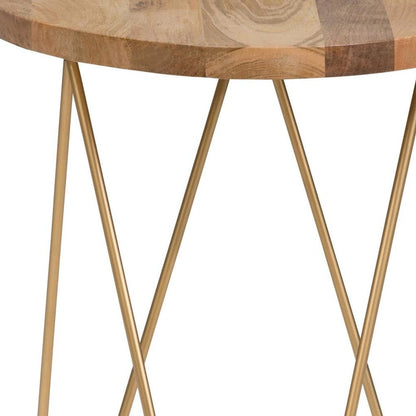 21" Gold Solid Wood and Iron Round End Table HomeRoots