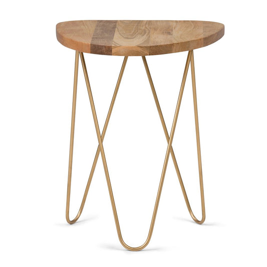 21" Natural and Gold Solid Wood and Iron Free Form End Table