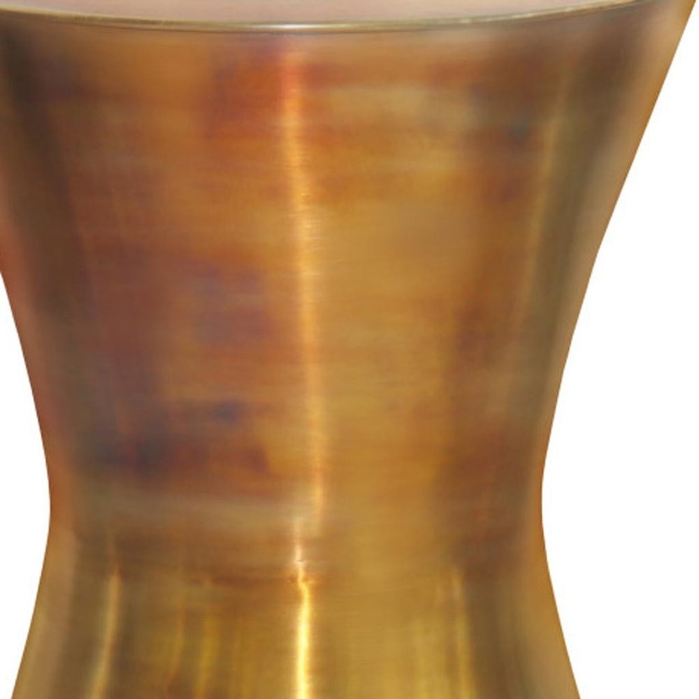 20" Antiqued Brass Distressed Iron Round Drum End Table HomeRoots