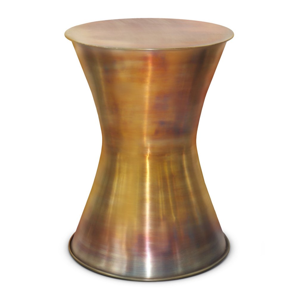 20" Antiqued Brass Distressed Iron Round Drum End Table HomeRoots