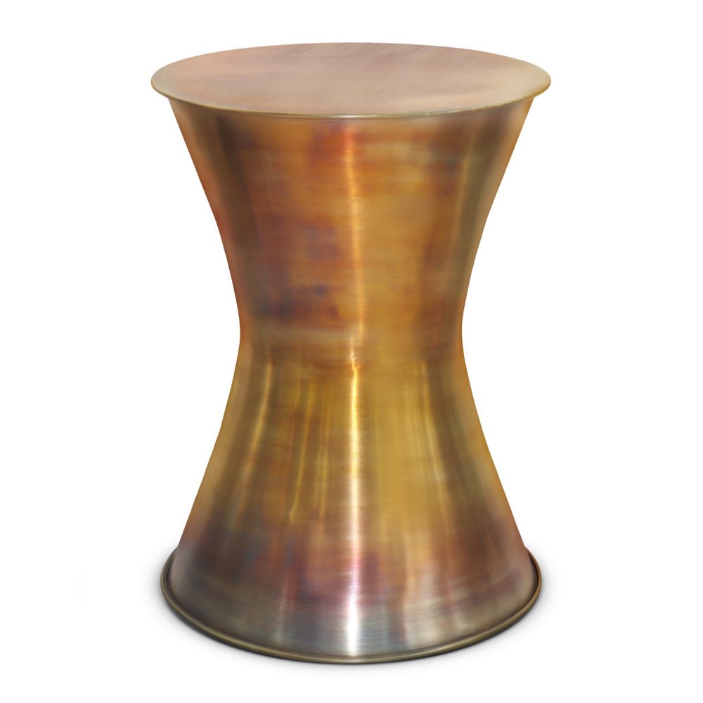 20" Antiqued Brass Distressed Iron Round Drum End Table HomeRoots