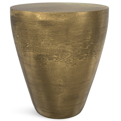 18" Antique Antiqued Brass Aluminum Round Drum End Table