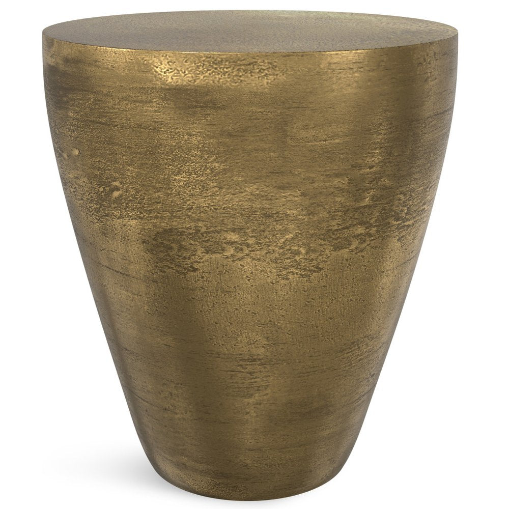 18" Antique Antiqued Brass Aluminum Round Drum End Table — view 3