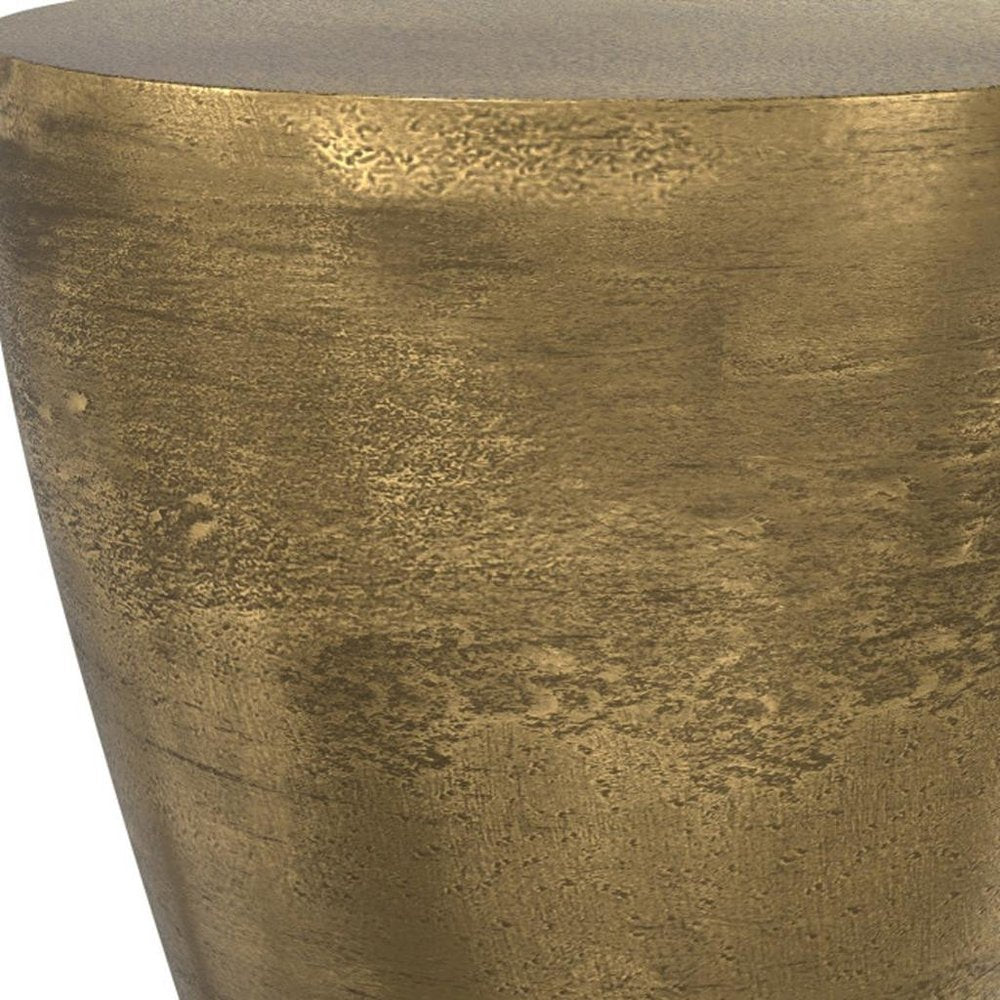 18" Antique Antiqued Brass Aluminum Round Drum End Table HomeRoots