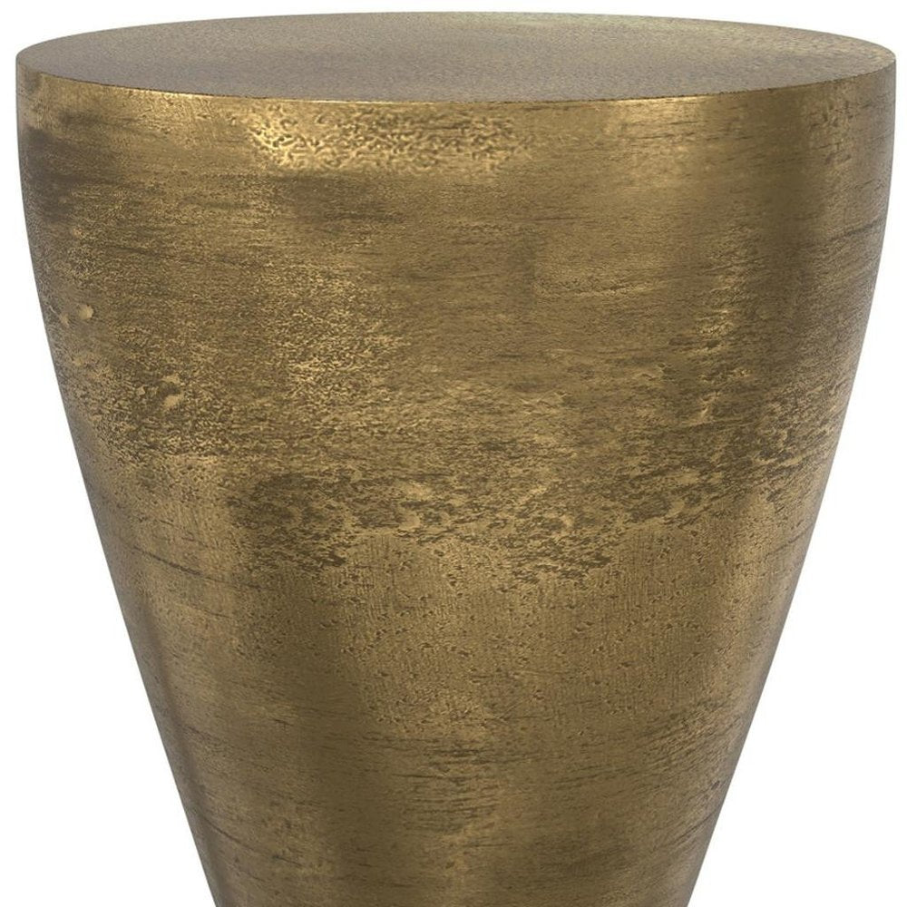 18" Antique Antiqued Brass Aluminum Round Drum End Table — view 4