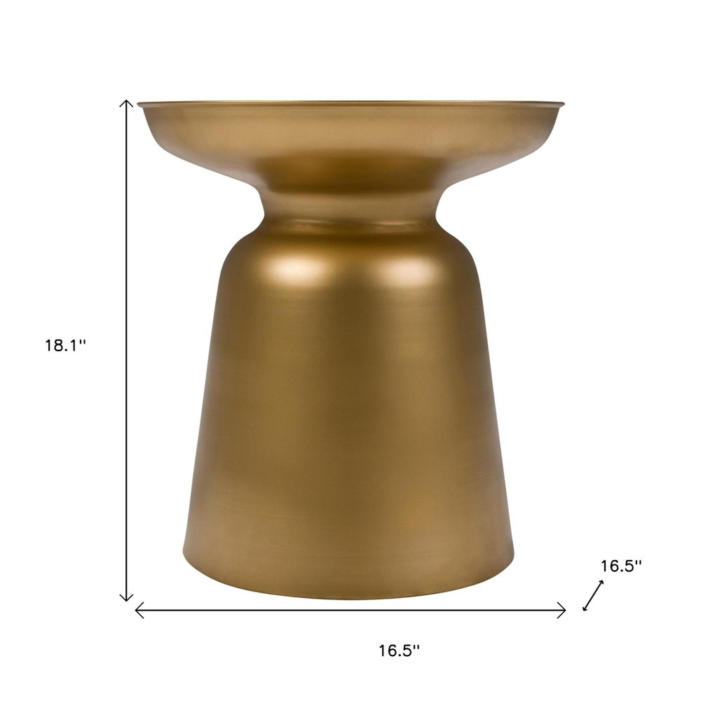 18" Powder Coated Gold Iron Round Pedestal End Table HomeRoots