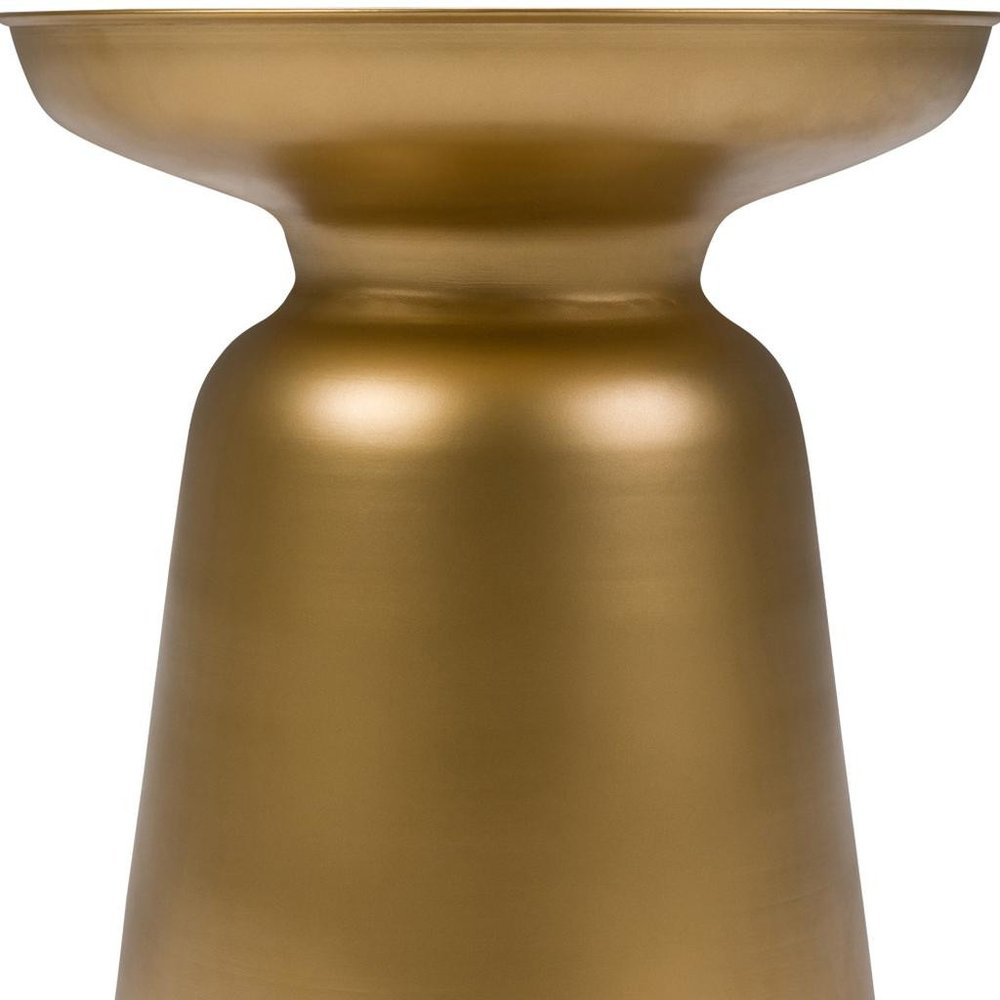 18" Powder Coated Gold Iron Round Pedestal End Table HomeRoots