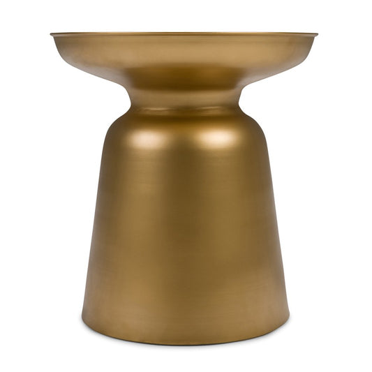 18" Powder Coated Gold Iron Round Pedestal End Table HomeRoots