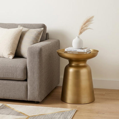 18" Powder Coated Gold Iron Round Pedestal End Table HomeRoots