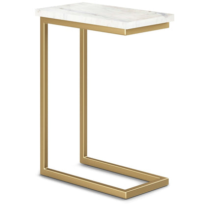 24" Glossy White and Gold Marble and Iron End Table HomeRoots