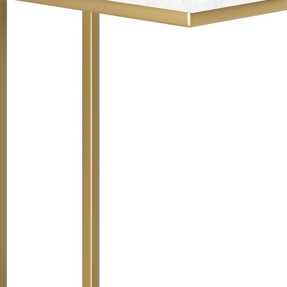 24" Glossy White and Gold Marble and Iron End Table — view 3