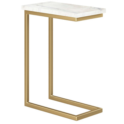 24" White And Gold Marble And Iron End Table