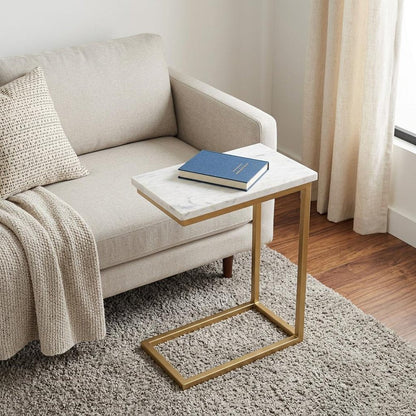 24" White And Gold Marble And Iron End Table