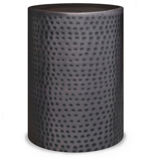 21" Antiqued Gold Distressed Iron Round Drum End Table