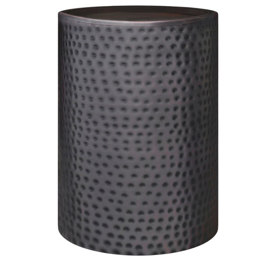 21" Antiqued Gold Distressed Iron Round Drum End Table