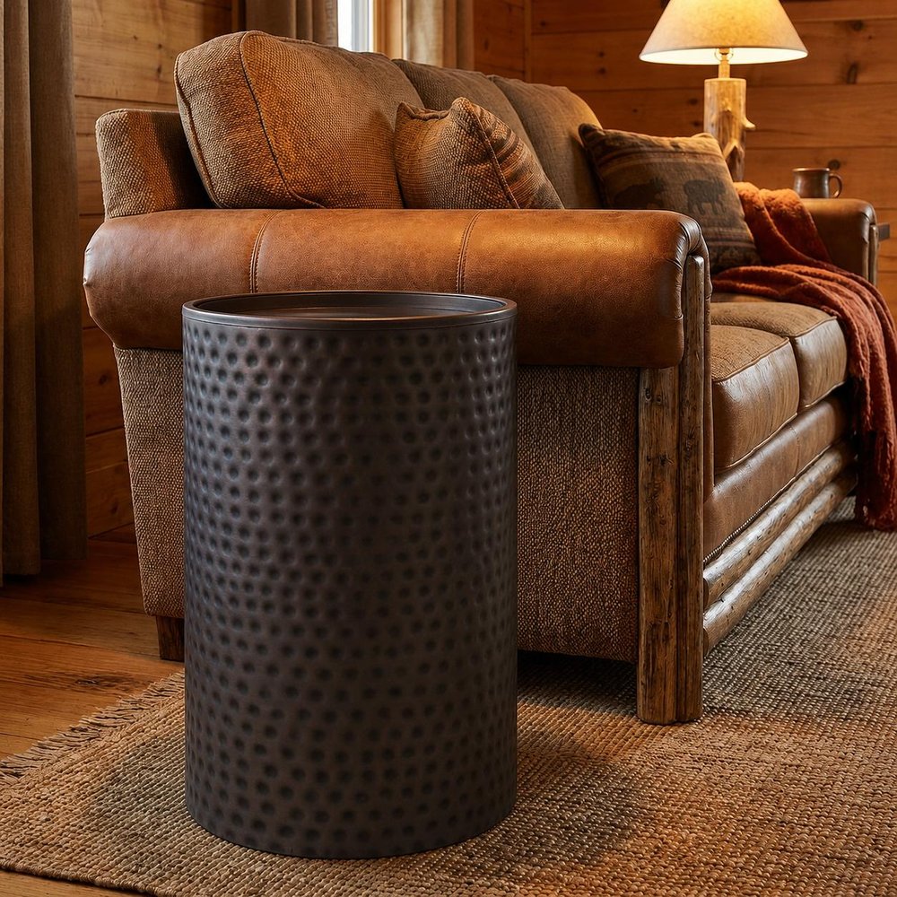 21" Copper Copper Iron Round Drum End Table — view 6