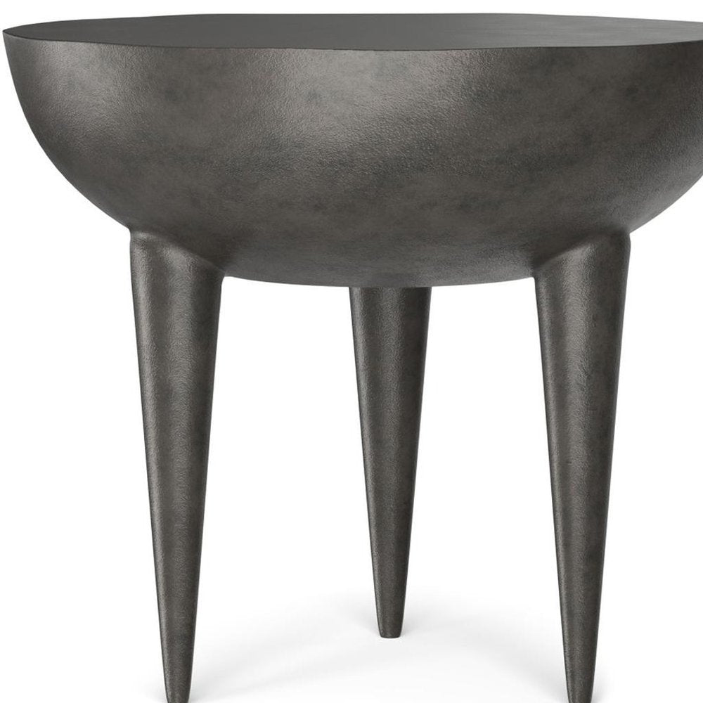 18" Matte Graphite Distressed Aluminum Round End Table HomeRoots