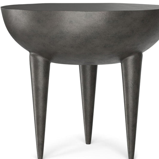 18" Matte Graphite Distressed Aluminum Round End Table
