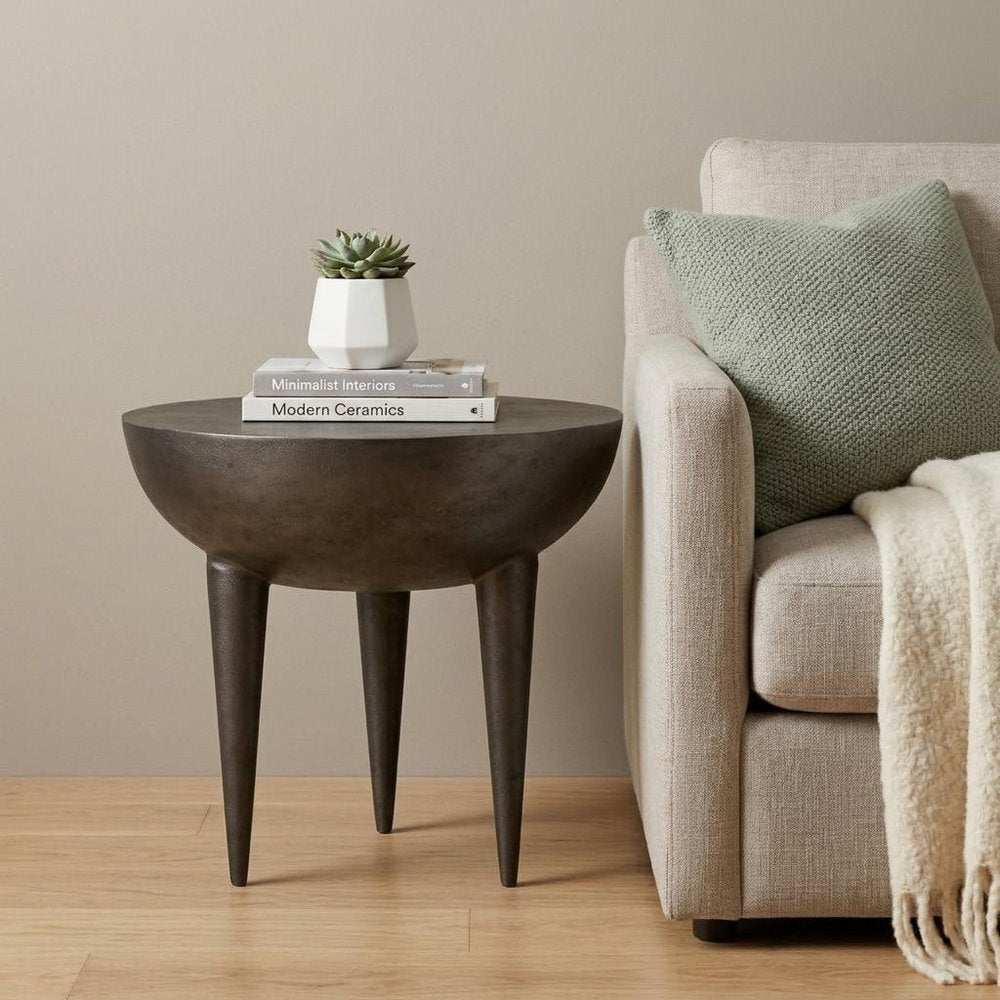 18" Matte Graphite Distressed Aluminum Round End Table HomeRoots