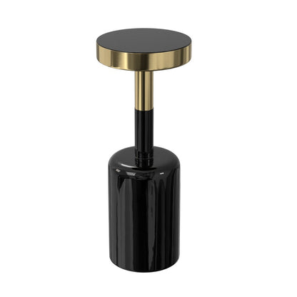 25" Powder Coated Black and Gold Tempered Glass and Iron Round Pedestal End Table HomeRoots