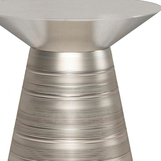 20" Silver Distressed Iron Round Pedestal End Table