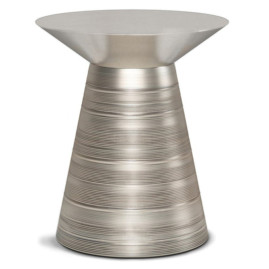 20" Silver Distressed Iron Round Pedestal End Table