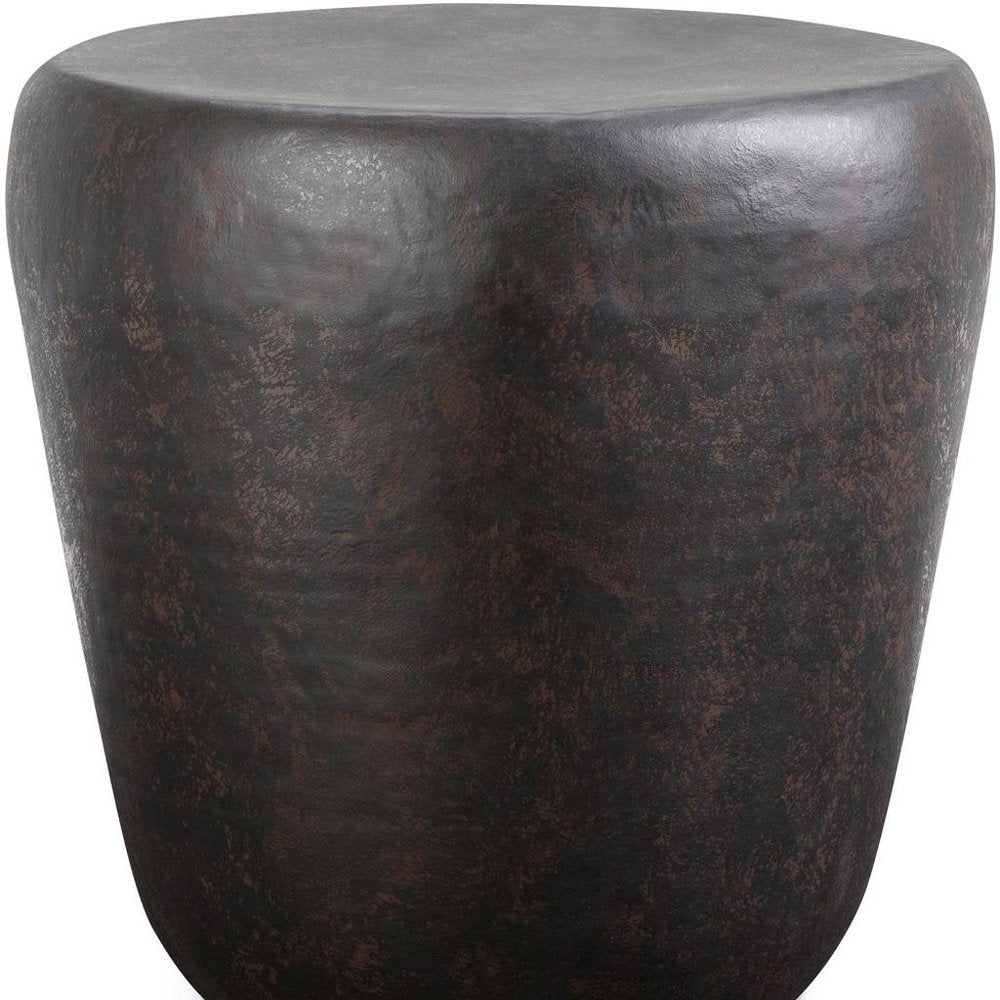 22" Antiqued Bronze Distressed Iron Round Drum End Table HomeRoots