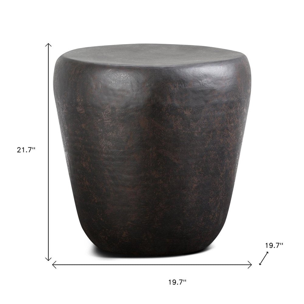 22" Antiqued Bronze Distressed Iron Round Drum End Table HomeRoots