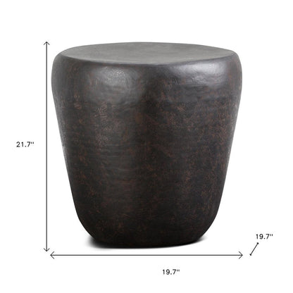 22" Antiqued Bronze Distressed Iron Round Drum End Table HomeRoots
