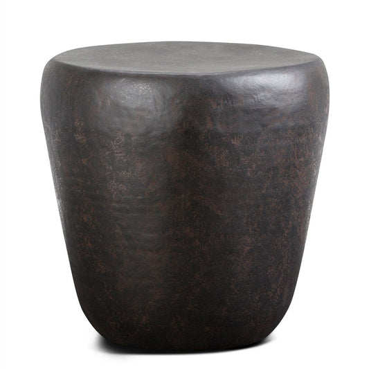 22" Antiqued Bronze Distressed Iron Round Drum End Table