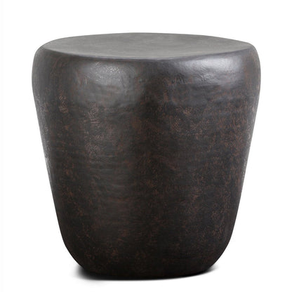 22" Antiqued Bronze Distressed Iron Round Drum End Table