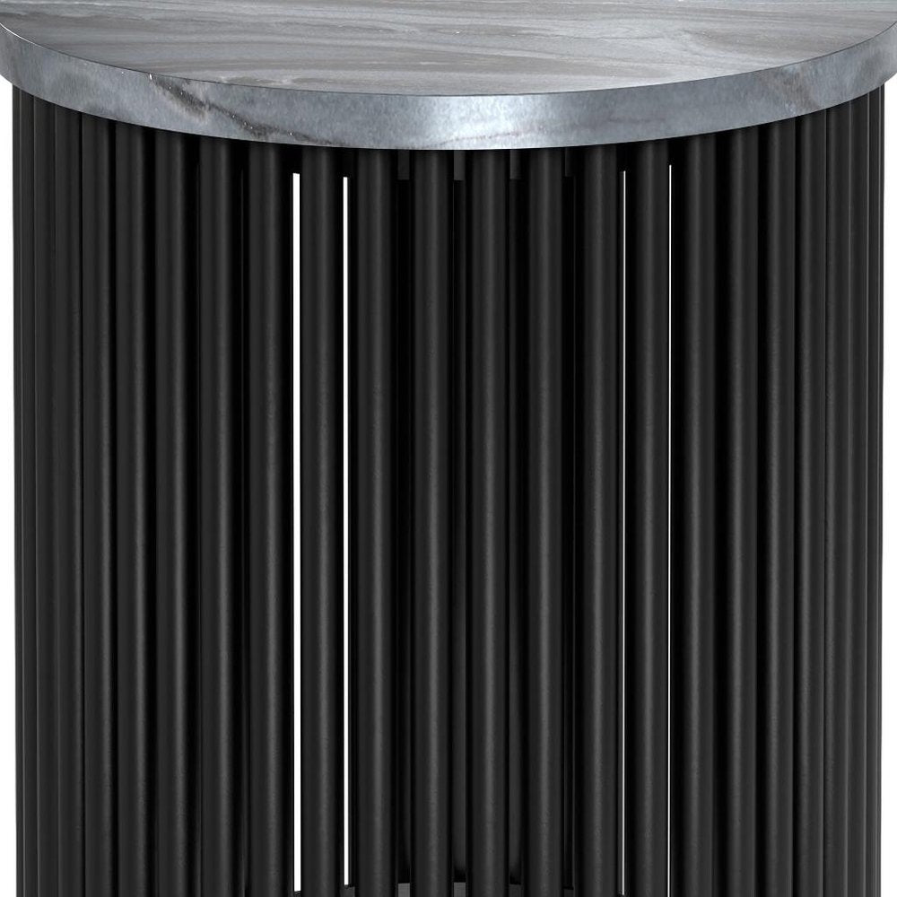 21" Natural Natural and Black Solid Wood and Iron Round Drum End Table HomeRoots