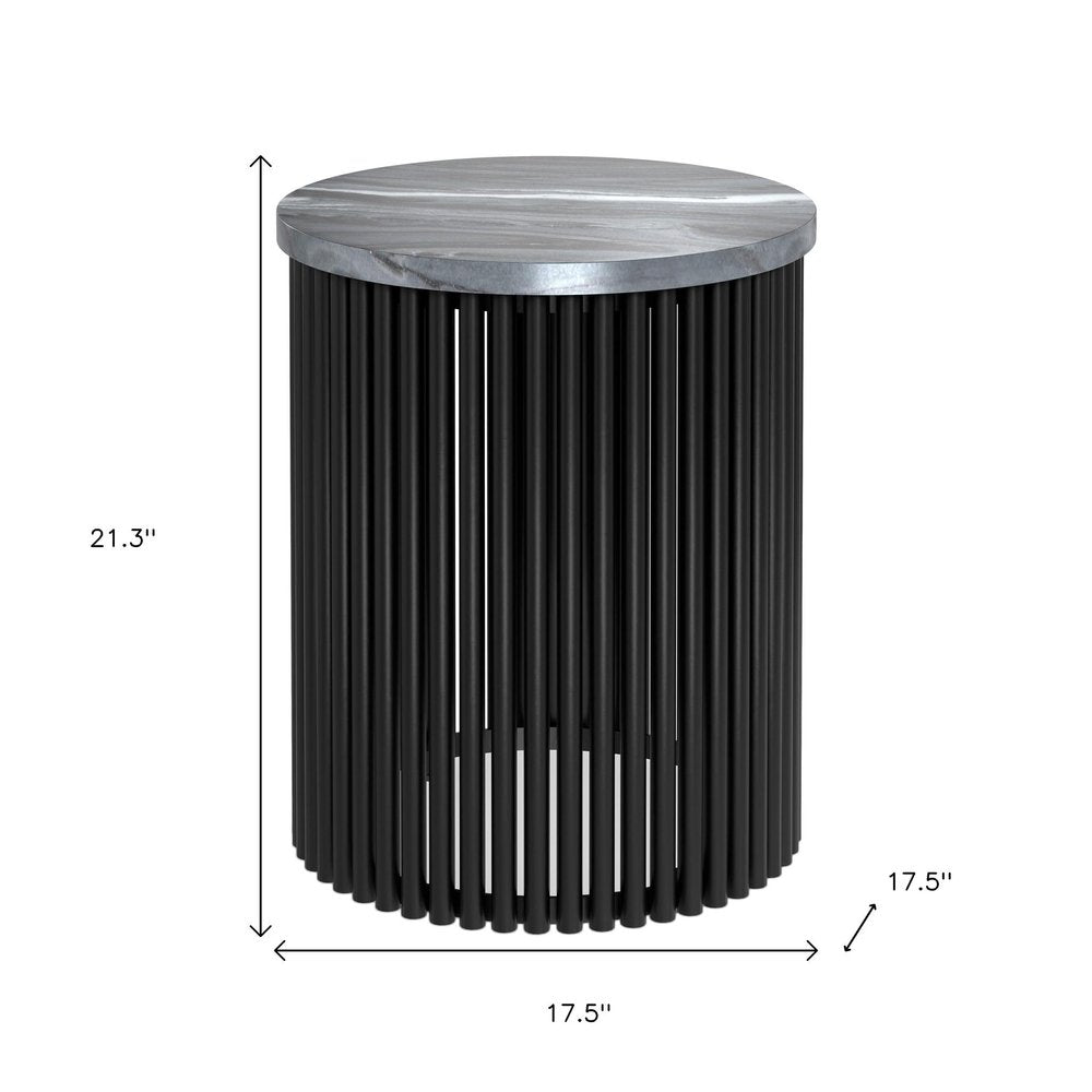 21" Natural Natural and Black Solid Wood and Iron Round Drum End Table — view 8