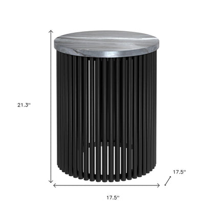 21" Natural Natural and Black Solid Wood and Iron Round Drum End Table HomeRoots
